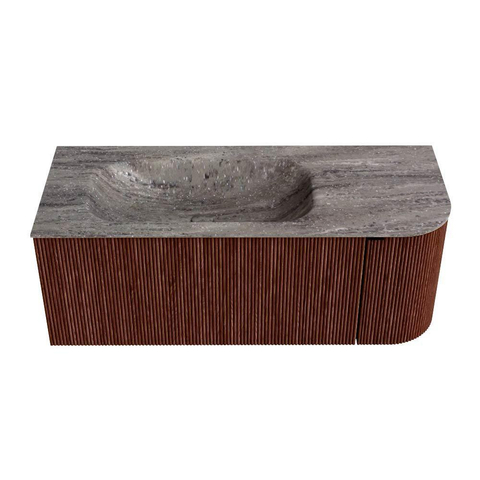 MONDIAZ KURVE-DLUX Meuble de salle de bains 115cm arrondi à droite couleur Ruby avec 1 tiroir et 1 porte. Lavabo BIG SMALL à gauche sans trou de robinet Oza. SW1432786