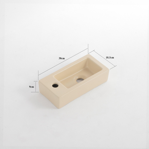 FugaFlow Efficiente Pietra Ensemble de fontaine - 37,5x18,5x9cm - céramique - trou de robinet à droite - robinet de fontaine gunmetal - bouchon de vidange - siphon abaissé - Beige mat SW1442300