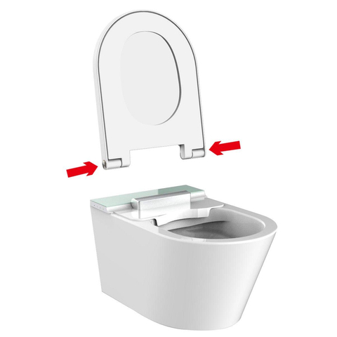 QeramiQ Luma Ensemble WC-douche - Réservoir encastré Geberit UP320 - avec cadre Burda - sèche-cheveux - douchette féminine - plaque de commande en plastique noir mat - boutons rectangulaires - blanc brillant SW1472014