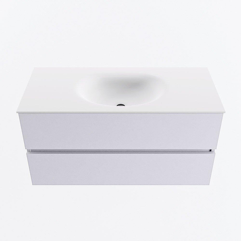 Mondiaz VICA Ensemble meuble de salle de bains - 100cm - cale - 2 tiroirs - Lavabo MOON - au milieu - 1 trou de robinet - couleur talc - version XL 60cm de hauteur SW1189235
