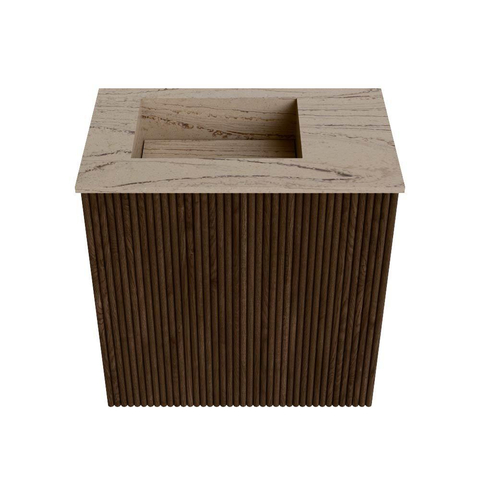 Mondiaz JOYA-DLUX Meuble de toilette 40cm - couleur Walnut - Lavabo FAYE position Gauche 1 trou de robinet couleur Arena. SW1424316
