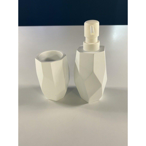 Nemo Stock - Natural Raja - beker (120 x 70 mm) + zeepdispenser (190 x 80 mm) - materiaal hars - wit SHOW19134