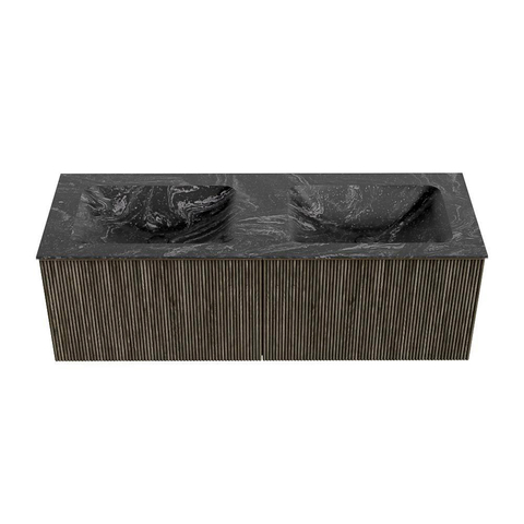 Mondiaz KURVE-DLUX Badkamermeubelset - 130x46x40cm - 2 lade - wastafel solid surface - dubbel - zonder kraangat - Shadow SW1414711