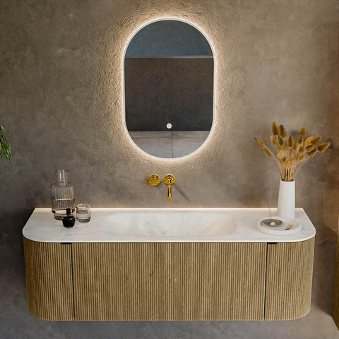 Mondiaz KURVE-DLUX Ensemble de meuble de salle de bains - 140x46x40cm - 1 tiroir - 2 portes - lavabo solid surface - central - sans trou de robinet - Dusk SW1415071