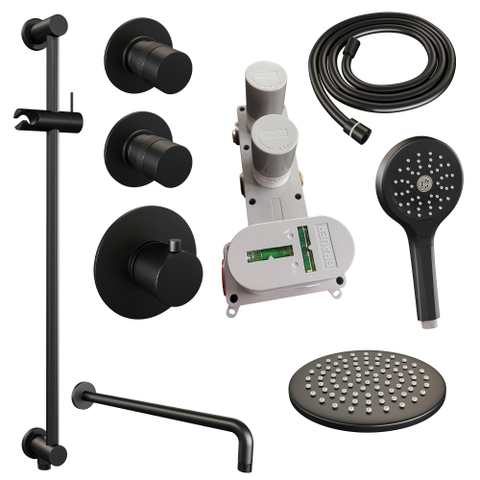 BRAUER Black Edition inbouw regendoucheset – Ø20 cm hoofddouche – 40 cm gebogen wandarm – ronde handdouche – glijstang 70 cm SW538359