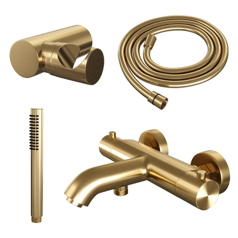 Robinet de baignoire Brauer Gold Edition - ensemble de douche - douchette à main 1 fonction - corps lisse - PVD - or brossé SW1164590