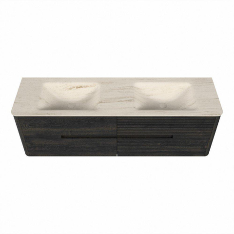 Mondiaz CIRO-DLUX Meuble de salle de bains - 160x45x50cm - lavabo solid surface Meli - 2 vasques Double - sans trous de robinetterie - 4 tiroirs - Shadow SW1532535