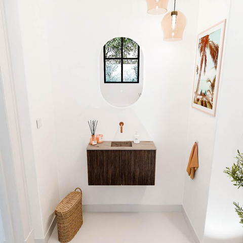 Mondiaz JOYA-DLUX Meuble de toilette 70cm - couleur Walnut - Vasque FAYE position Milieu Sans trou de robinet couleur Arena SW1424311
