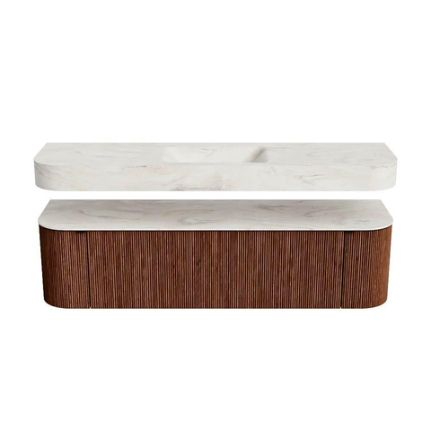 MONDIAZ THOR-DLUX 170cm meuble de salle de bains arrondi gauche + droite couleur Ruby avec 1 tiroir et 2 portes. Vasque suspendue CLOUD Milieu 1 trou de robinet couleur Ostra. SW1465506