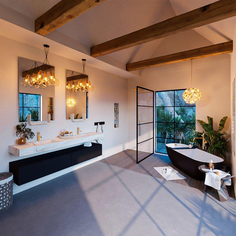 Mondiaz ALAN-DLUX Ensemble de meuble - 200cm - meuble Urban mat - 2 tiroirs - Lavabo Cloud Frappe suspendu - vasque Gauche et droite - 2 trous de robinet SW804698