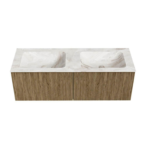 Mondiaz KURVE-DLUX Ensemble de meubles de salle de bains - 130x46x40cm - 2 tiroirs - lavabo solid surface - double - sans trou de robinet - Dusk SW1415019