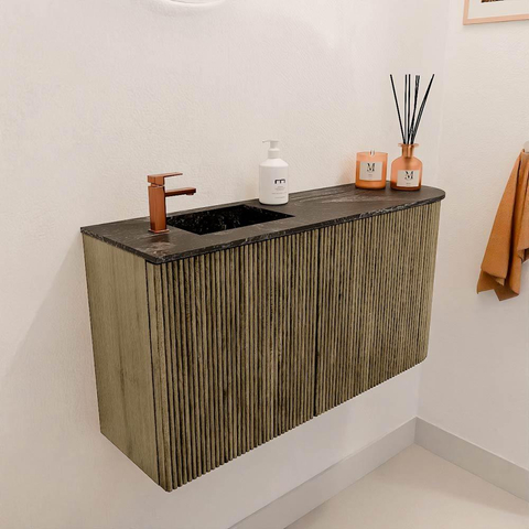 Mondiaz JOYA-DLUX 81.6cm toiletmeubel - ronding rechts kleur Dusk - Wastafel FAYE positie Links 1 kraangat kleur Lava. SW1423248