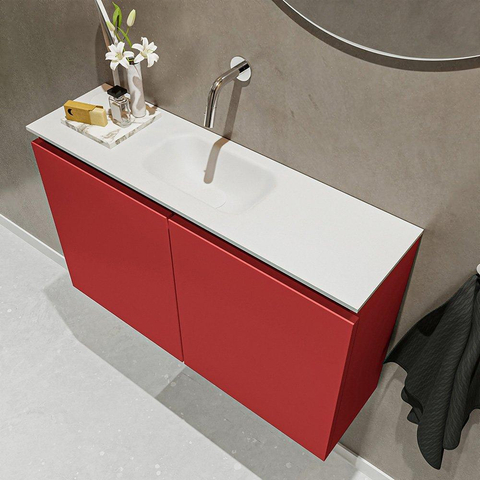 MONDIAZ TURE Toiletmeubel 80x23x50cm met 0 kraangaten 2 deuren fire mat Wastafel Eden midden Solid Surface Wit SW475020