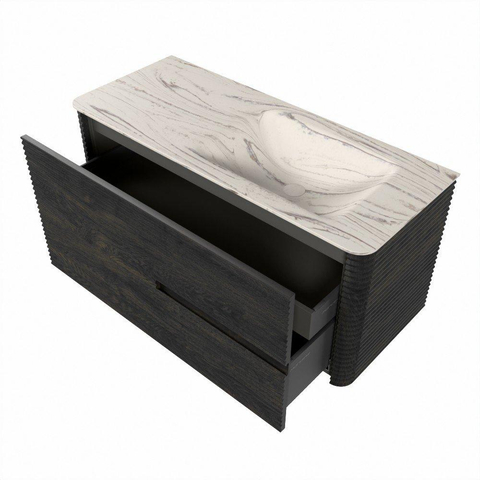 Mondiaz CIRO-DLUX Badkamermeubelset - 110x45x50cm - Solid surface wastafel Nata - 1 wasbak Rechts - zonder kraangaten - 2 lades - Shadow SW1532570