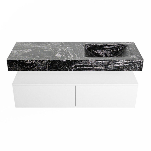 Mondiaz ALAN-DLUX Ensemble de meuble - 130cm - meuble Talc mat - 2 tiroirs - Lavabo Cloud Lava suspendu - vasque Droite - 1 trou de robinet SW807817
