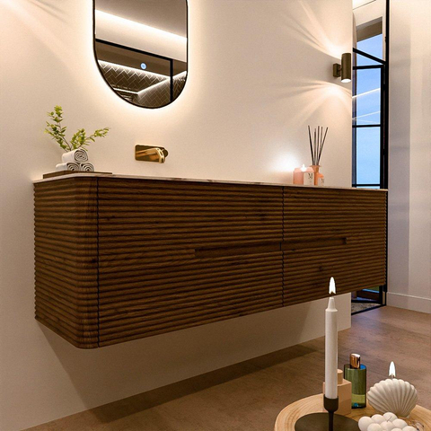 Mondiaz CIRO-DLUX Badkamermeubelset - 170x45x50cm - Solid surface wastafel Nata - 1 wasbak Links - zonder kraangaten - 4 lades - Dusk SW1533238