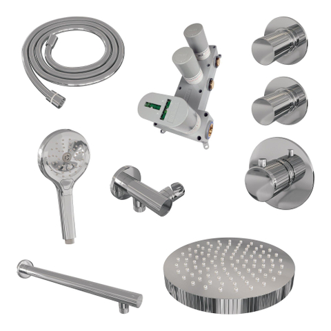 BRAUER Stripe Douche de tête thermostatique encastrable - SET 04 - pomme de douche 25cm - bras mural droit - douchette 3 positions - flexible de douche - coude mural - chrome SW1434741