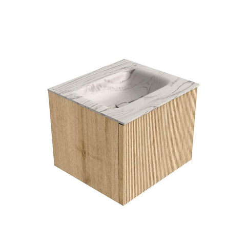 MONDIAZ KURVE-DLUX Meuble de salle de bains 50cm couleur Oak avec 1 tiroir et 0 portes. Lavabo GRUNNE Central sans trou de robinet Nata. SW1432053