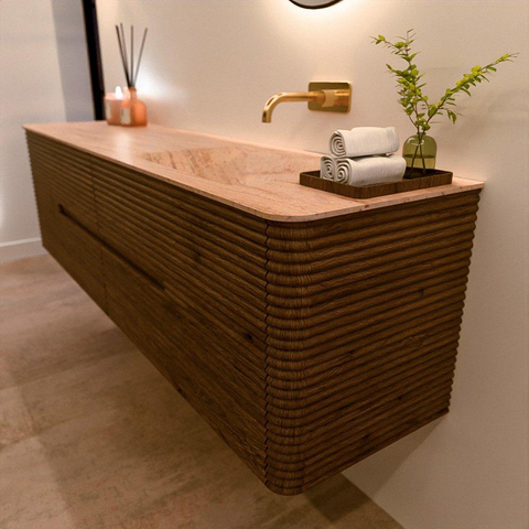 Mondiaz CIRO-DLUX Badkamermeubelset - 180x45x50cm - Solid surface wastafel Saba - 1 wasbak Rechts - zonder kraangaten - 4 lades - Dusk SW1533380