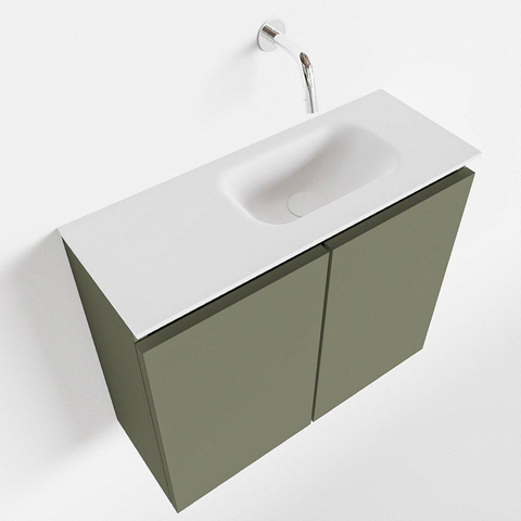 MONDIAZ TURE Kit lave-mains - 60x23x50cm - 0 trou de robinet - 2 portes - armée mate - lavabo à droite - Solid Surface Blanc SW474996