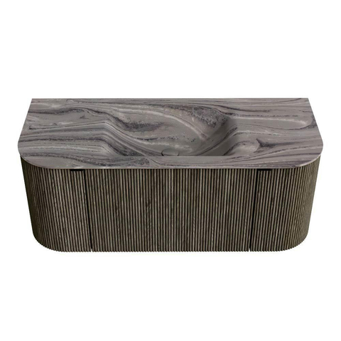 MONDIAZ KURVE-DLUX Meuble de salle de bains 110cm arrondi Gauche + Droite couleur Shadow avec 1 tiroir et 2 portes. Lavabo CLOUD central 1 trou de robinet Sombra. SW1433738