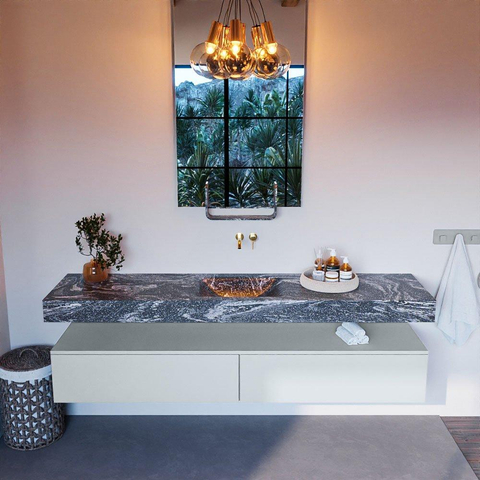 Mondiaz ALAN-DLUX Ensemble de meuble - 200cm - meuble Clay mat - 2 tiroirs - Lavabo Cloud Lava suspendu - vasque Centre - 0 trous de robinet SW808593