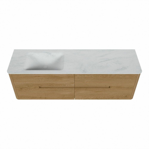 Mondiaz CIRO-DLUX Ensemble de meubles de salle de bains - 160x45x50cm - lavabo solid surface Opalo - 1 vasque à gauche - sans trous de robinet - 4 tiroirs - chêne SW1531037