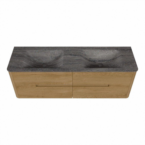 Mondiaz CIRO-DLUX Ensemble de meuble de salle de bains - 150x45x50cm - Plan vasque solid surface Oza - 2 lavabos double - 2 trous de robinet - 4 tiroirs - Chêne SW1531141