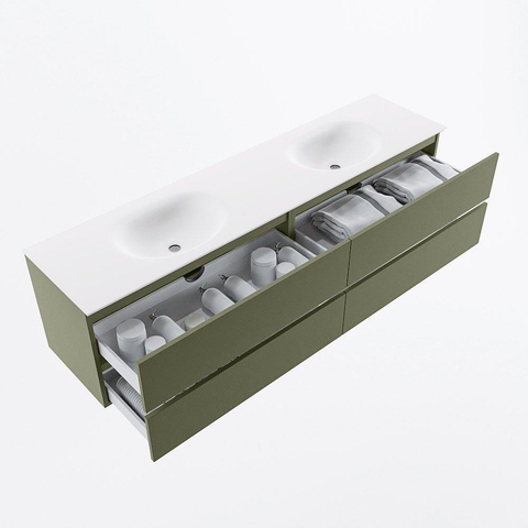 Mondiaz VICA Ensemble meuble de salle de bains - 190cm - army - 4 tiroirs - Lavabo MOON - double 2 trous de robinet - couleur talc - Version XL 60cm de haut SW1189225