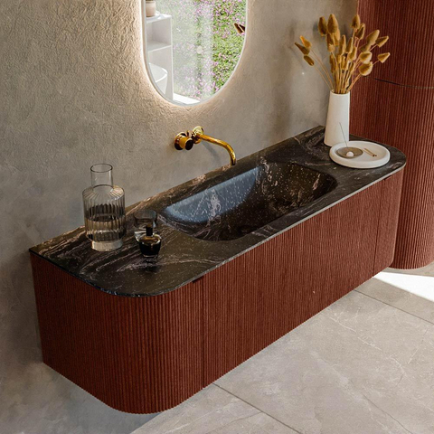 Mondiaz KURVE-DLUX Ensemble meuble de salle de bains - 140x46x40cm - 1 tiroir - 2 portes - vasque solid surface - milieu - sans trou de robinet - Ruby SW1416129