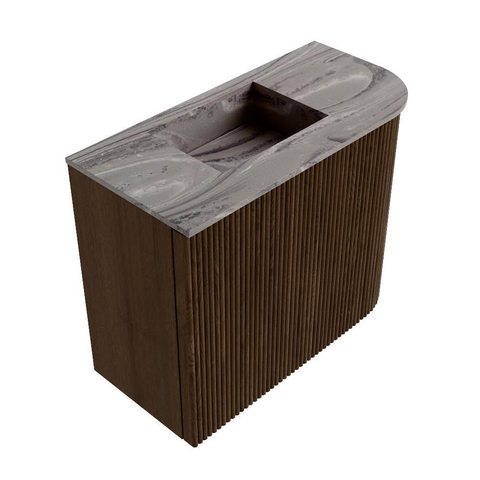 Mondiaz JOYA-DLUX 51.6cm toiletmeubel - ronding rechts kleur Walnut - Wastafel FAYE positie Links Zonder kraangat kleur Sombra. SW1424740