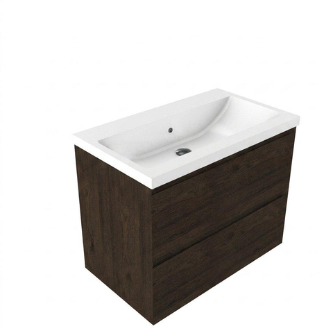 Saniclass Holz Pure Badkamermeubelset - 80x45x63.5cm - Bari keramische wastafel wit - 1 wasbak - zonder kraangat - 2 lades - mat eiken charcoal (hout) SW1478733