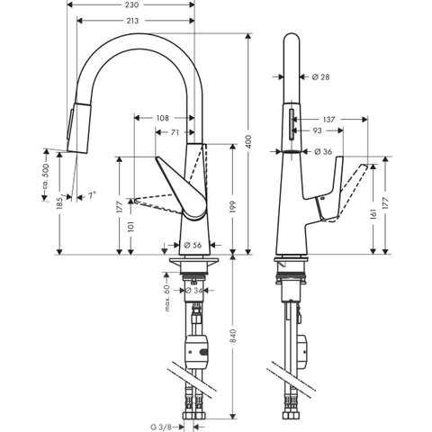 Hansgrohe Talis m51 Eengreeps keukenmengkraan - 200 met uittrekbare vuistdouche - 2 straalsoorten - hoogglans chroom SW529007