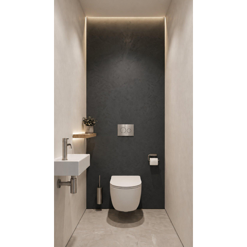 QeramiQ Dely Pack WC - 36,3x51,7cm - à fond creux - sans bride - réservoir encastré Geberit UP720 - abattant WC softclose 35 mm - plaque de commande en métal noir mat - boutons ronds - blanc mat SW1428320