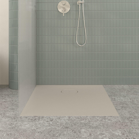 Villeroy & Boch Ecora douchebak - 80x80x3.5cm - afvoer korte zijde - almond (beige) SW1558921