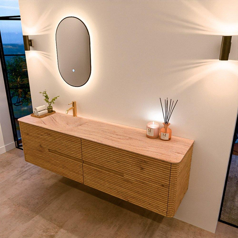 Mondiaz CIRO-DLUX Meuble de salle de bains - 180x45x50cm - Plan-vasque Solid surface Saba - 1 vasque à gauche - 1 trou de robinetterie - 4 tiroirs - Chêne SW1531214