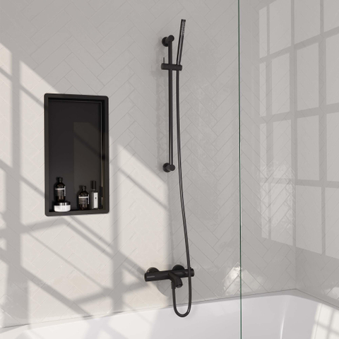 Robinet de baignoire Brauer Black Carving à poser - barre de douche - 2 fonctions - 2 boutons carving - 2 boutons carving - douchette à main 1 fonction - noir mat SW1164554