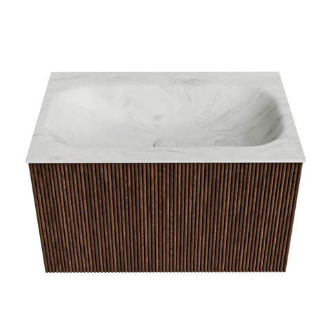 MONDIAZ KURVE-DLUX Meuble de salle de bains 70cm couleur Walnut avec 1 tiroir. Lavabo BIG SMALL central 1 trou de robinet couleur Opalo. SW1137632