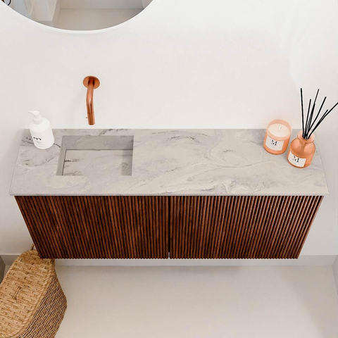 Mondiaz JOYA-DLUX 90cm toiletmeubel - kleur Ruby - Wastafel FAYE positie Links Zonder kraangat kleur Glace. SW1423548