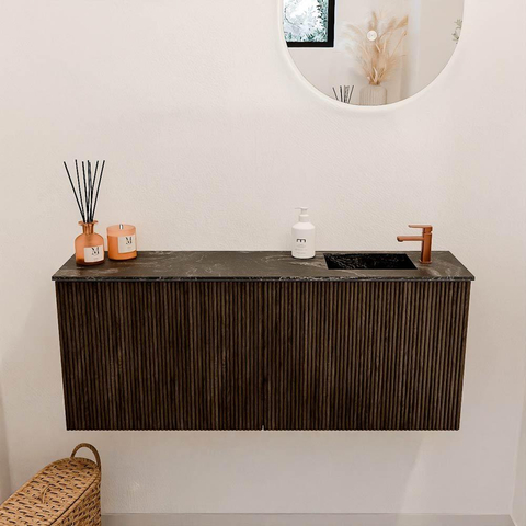 Mondiaz JOYA-DLUX 100cm meuble de toilette - couleur Walnut - Vasque FAYE position Droite 1 trou de robinet couleur Lava. SW1422456