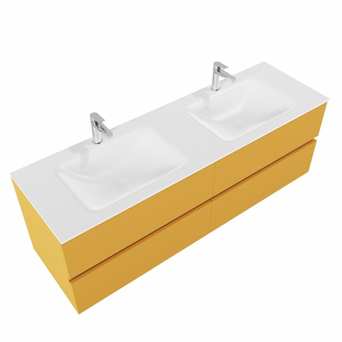 MONDIAZ VICA Ensemble de meuble salle de bain - 150cm - 4 tiroirs - lavabo Cloud double - 2 trous de robinet - solid surface ocre SW411143