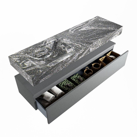 Mondiaz ALAN-DLUX Ensemble de meuble - 150cm - meuble Plata mat - 1 tiroir - Lavabo Cloud Lava suspendu - vasque Gauche - 0 trous de robinet SW808516