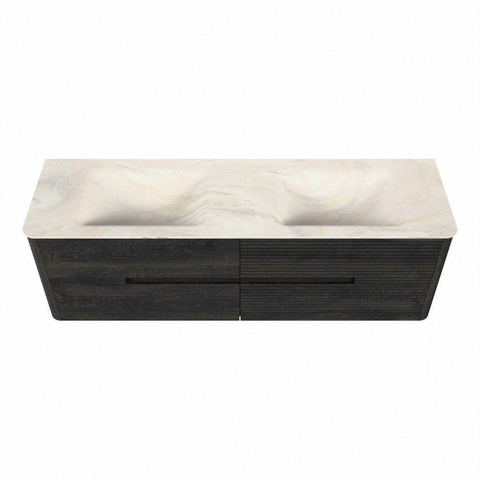 Mondiaz CIRO-DLUX Ensemble de meubles de salle de bains - 160x45x50cm - Plan vasque solid surface Ostra - 2 vasques double - 2 trous de robinet - 4 tiroirs - Shadow SW1532346