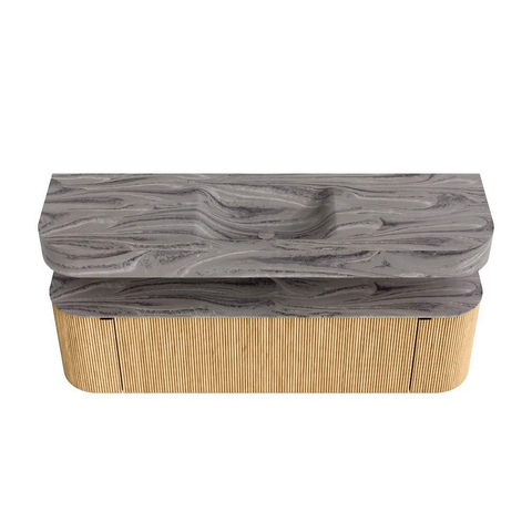 MONDIAZ THOR-DLUX 160cm meuble de salle de bains arrondi gauche + droite couleur Oak avec 1 tiroir et 2 portes. Vasque suspendue CLOUD Milieu 1 trou de robinet couleur Sombra. SW1465367