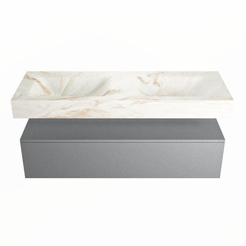 Mondiaz ALAN-DLUX Ensemble de meuble - 130cm - meuble Plata mat - 1 tiroir - Lavabo Cloud Frappe suspendu - vasque Gauche et droite - 2 trous de robinet SW805066
