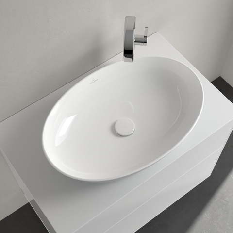 Villeroy & Boch Artis opzetwastafel ovaal - 61x41x12.5cm - zonder kraangat - zonder overloop - French Linen (glans grijs) SW68831