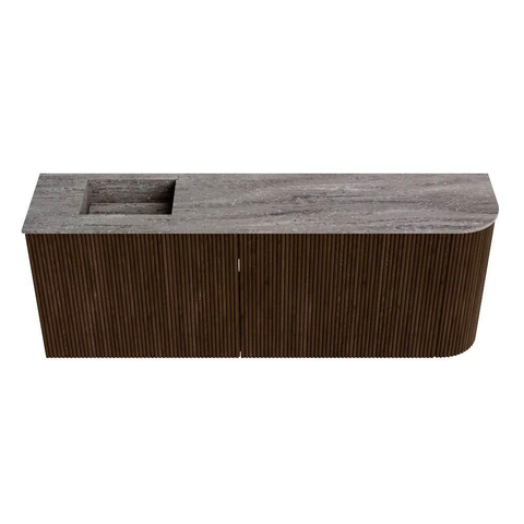 Mondiaz JOYA-DLUX 111.6cm toiletmeubel - ronding rechts kleur Walnut - Wastafel FAYE positie Links Zonder kraangat kleur Oza. SW1424595