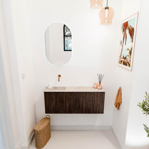 Mondiaz JOYA-DLUX 100cm toiletmeubel - kleur Walnut - Wastafel FAYE positie Links Zonder kraangat kleur Frappe. SW1422328