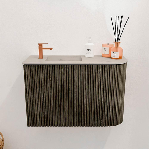 Mondiaz JOYA-DLUX 61.6cm toiletmeubel - ronding rechts kleur Shadow - Wastafel FAYE positie Links 1 kraangat kleur Opalo. SW1422915