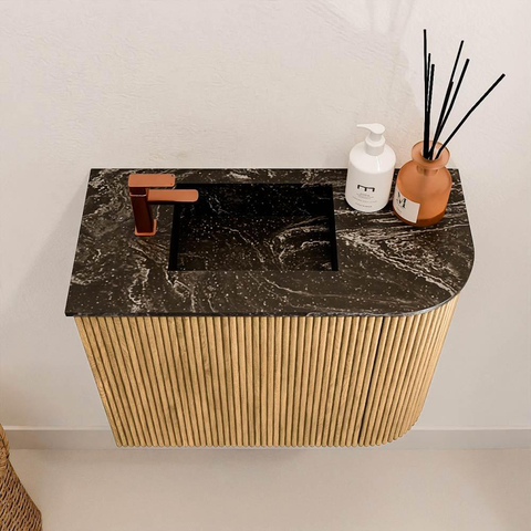 Mondiaz JOYA-DLUX 51.6cm meuble de toilette - arrondi droit couleur Chêne - Vasque FAYE position Gauche 1 trou de robinet couleur Lava. SW1422058